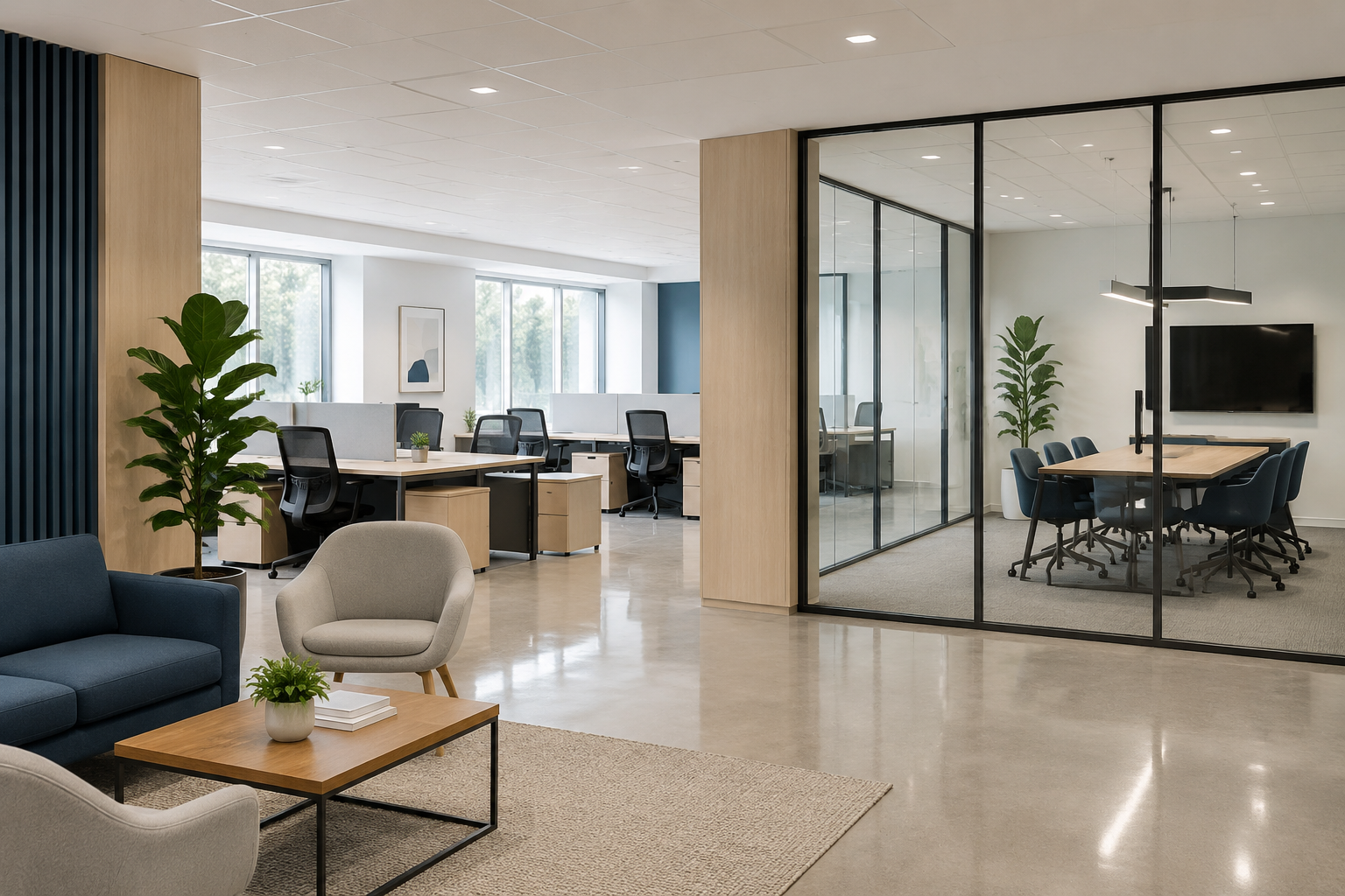 Bright, professionally cleaned modern office